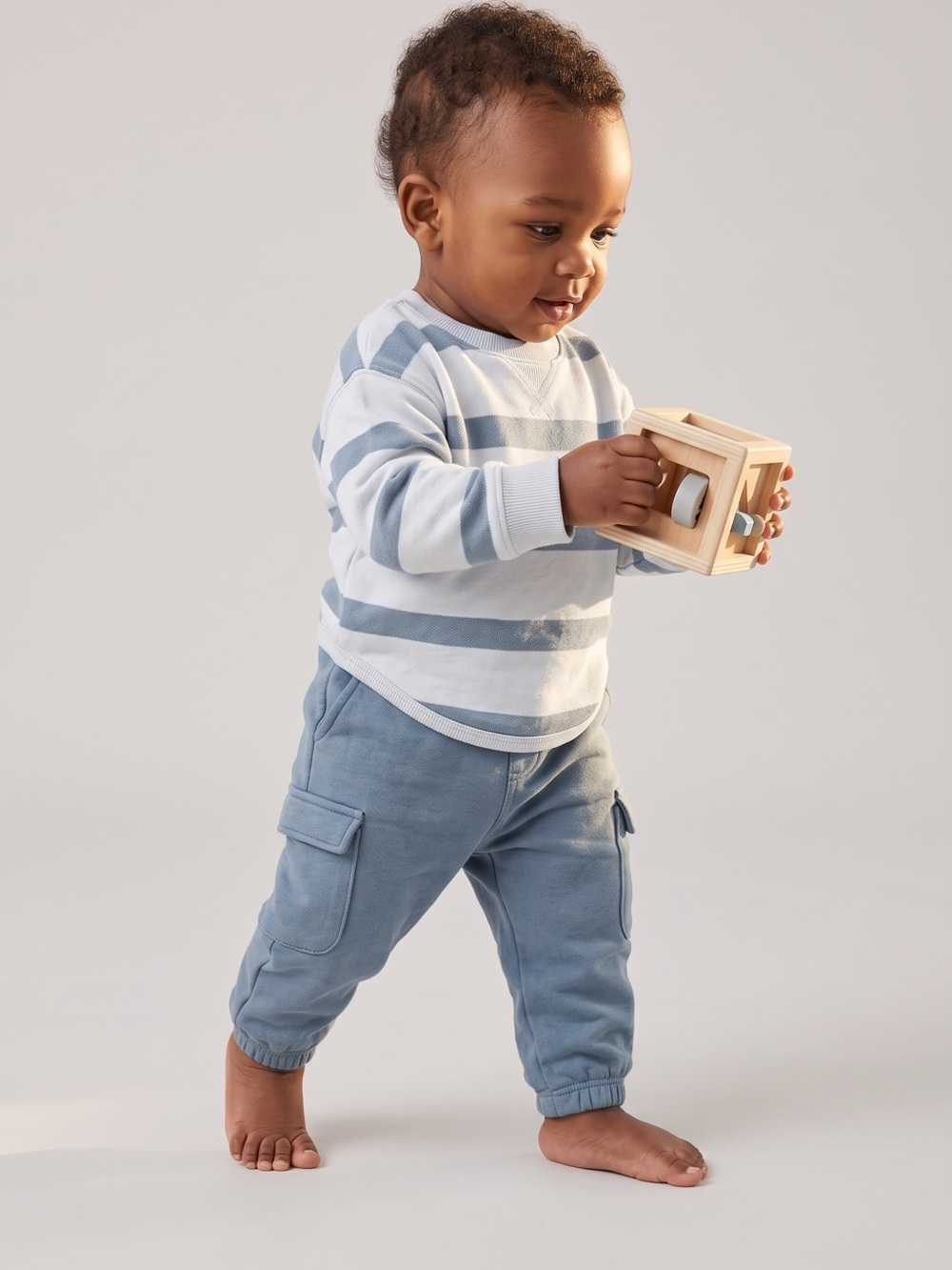 Carter's - NWT - 2 Piece Set Blue & White Striped Long-Sleeve Tee & Cargo Pants